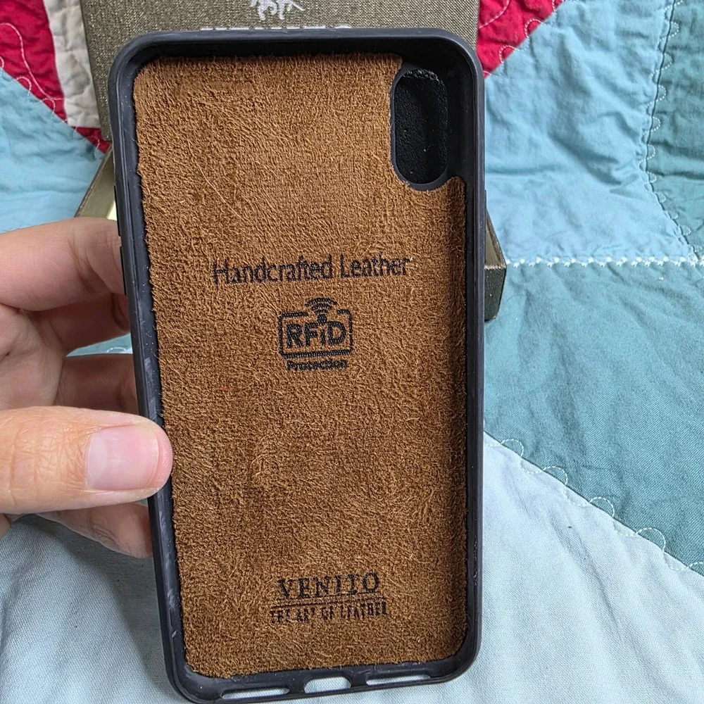 Venito Verona Wallet Case for iPhone XS Max Rustic Black Leather RFID Protection